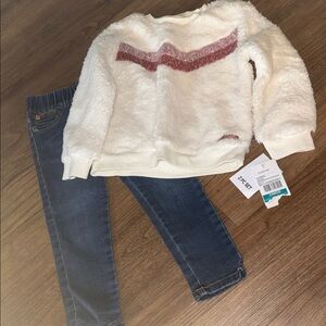 NWT! Hudson Jeans 2 piece set- White and Pink Fuzzy Sweater with Blue Jeans Set